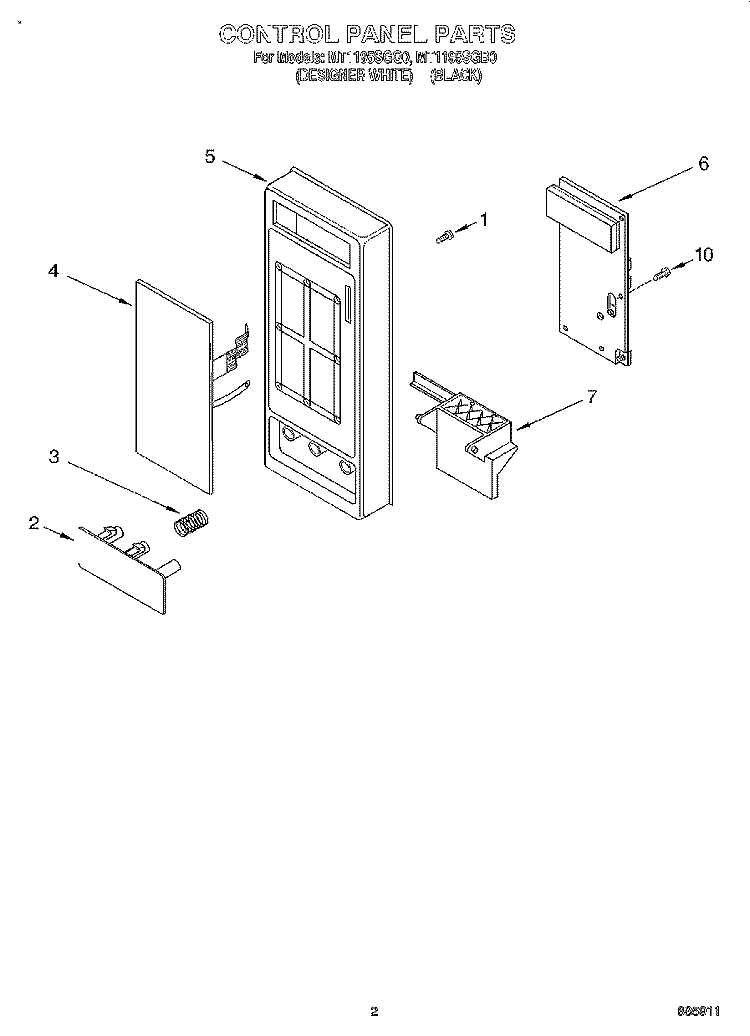 CONTROL PANEL Diagram and Parts List for MT1195SGB0  Whirlpool Microwave