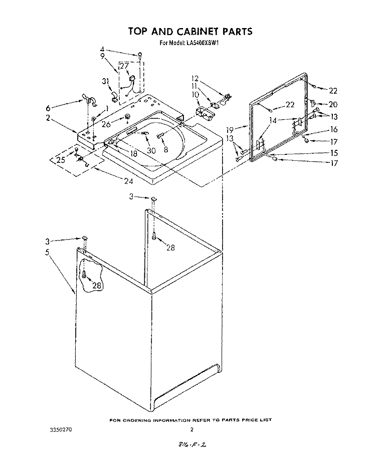 TOP AND CABINET , LITERATURE AND OPTIONAL Diagram and Parts List for LA5400XSW1  Whirlpool Washer