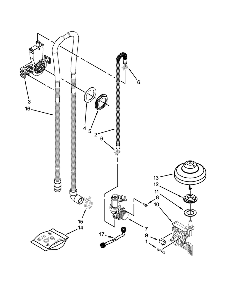Fill, Drain And Overfill Parts Diagram and Parts List for BLB14DRANA2  Whirlpool Dishwasher