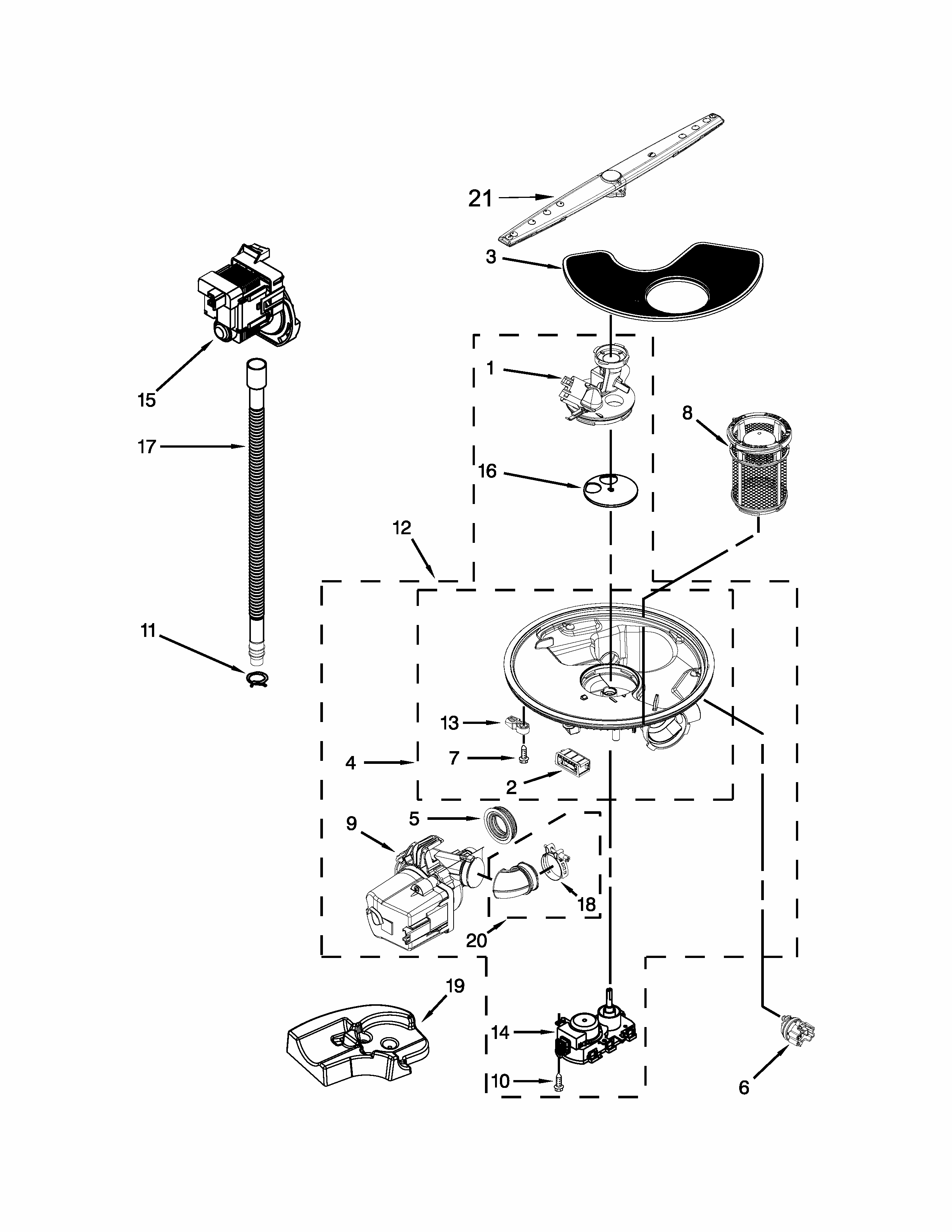 Pump And Motor Parts Diagram and Parts List for IUD8010DS2  Whirlpool Dishwasher