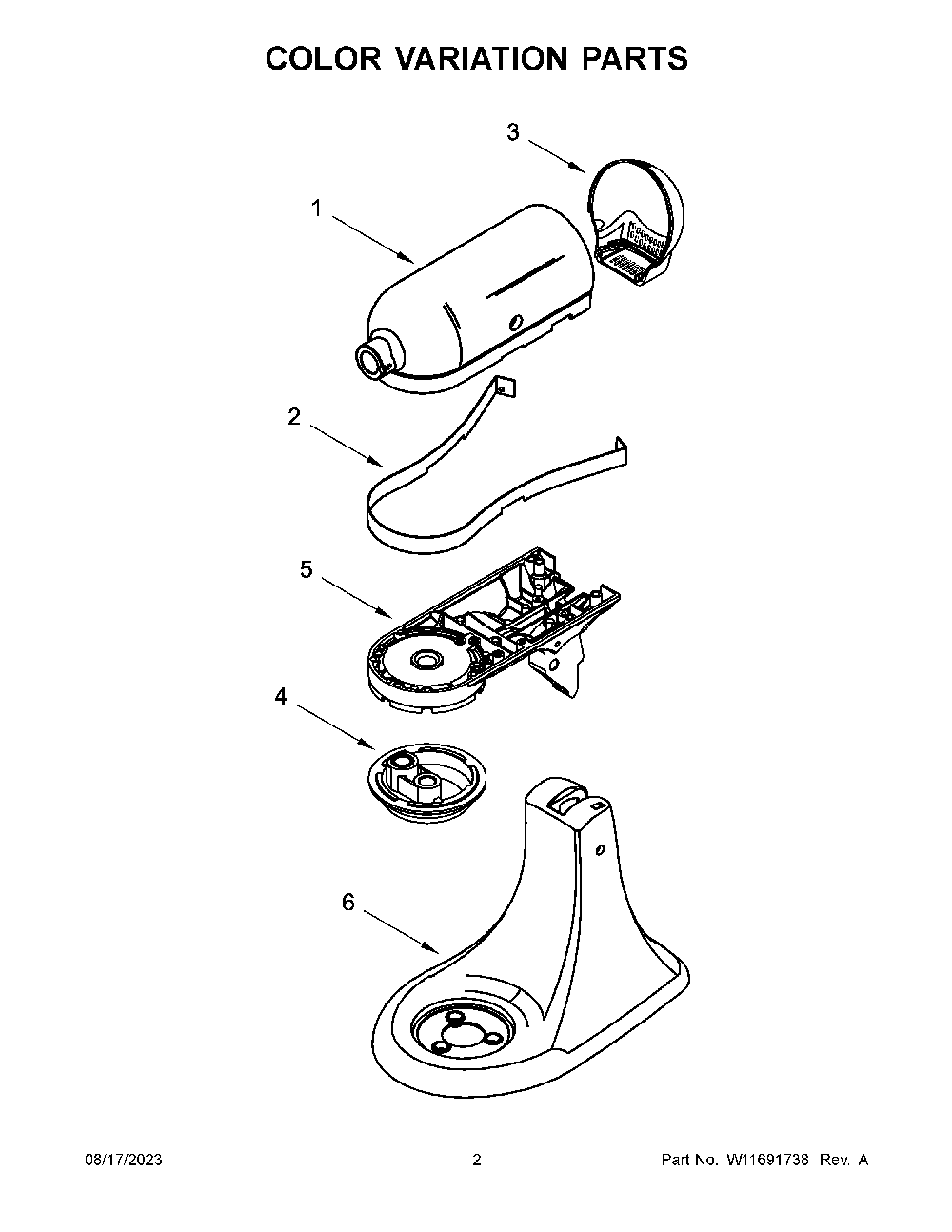 Color Variation Parts Diagram and Parts List for 9KSM160FGAOB5  KitchenAid Mixer