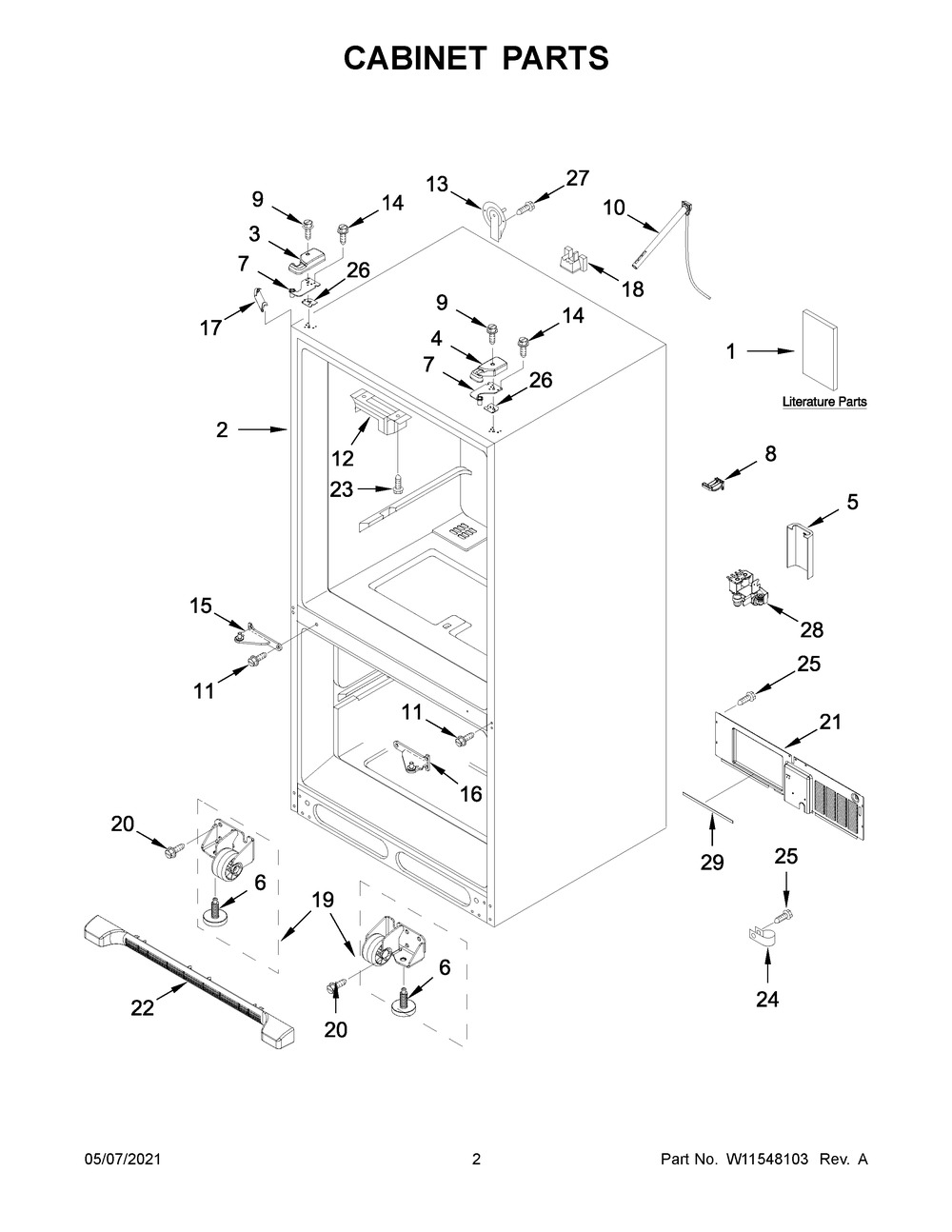 Cabinet Parts Diagram and Parts List for WRF535SWHW05  Whirlpool Refrigerator