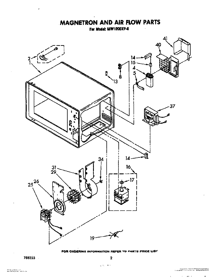 MAGNETRON AND AIR FLOW Diagram and Parts List for MW1000XP0  Whirlpool Microwave