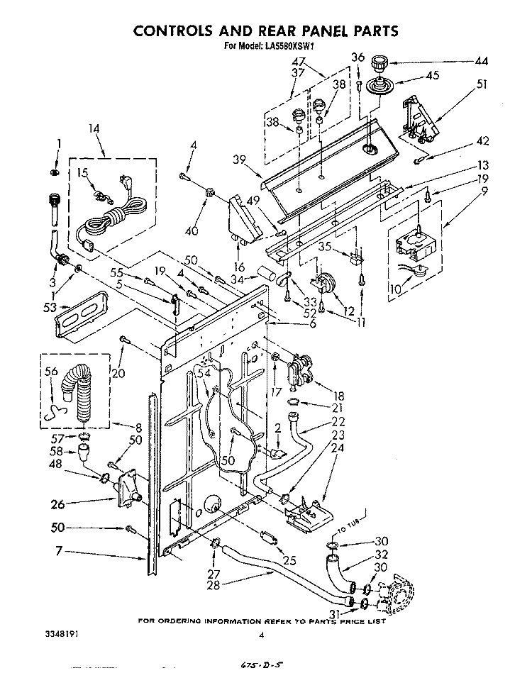 CONTROLS AND REAR PANEL Diagram and Parts List for LA5580XSW1  Whirlpool Washer