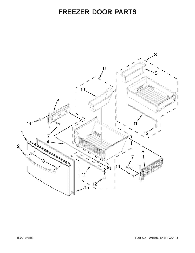 Freezer Door Parts Diagram and Parts List for WRF757SDEH01  Whirlpool Refrigerator