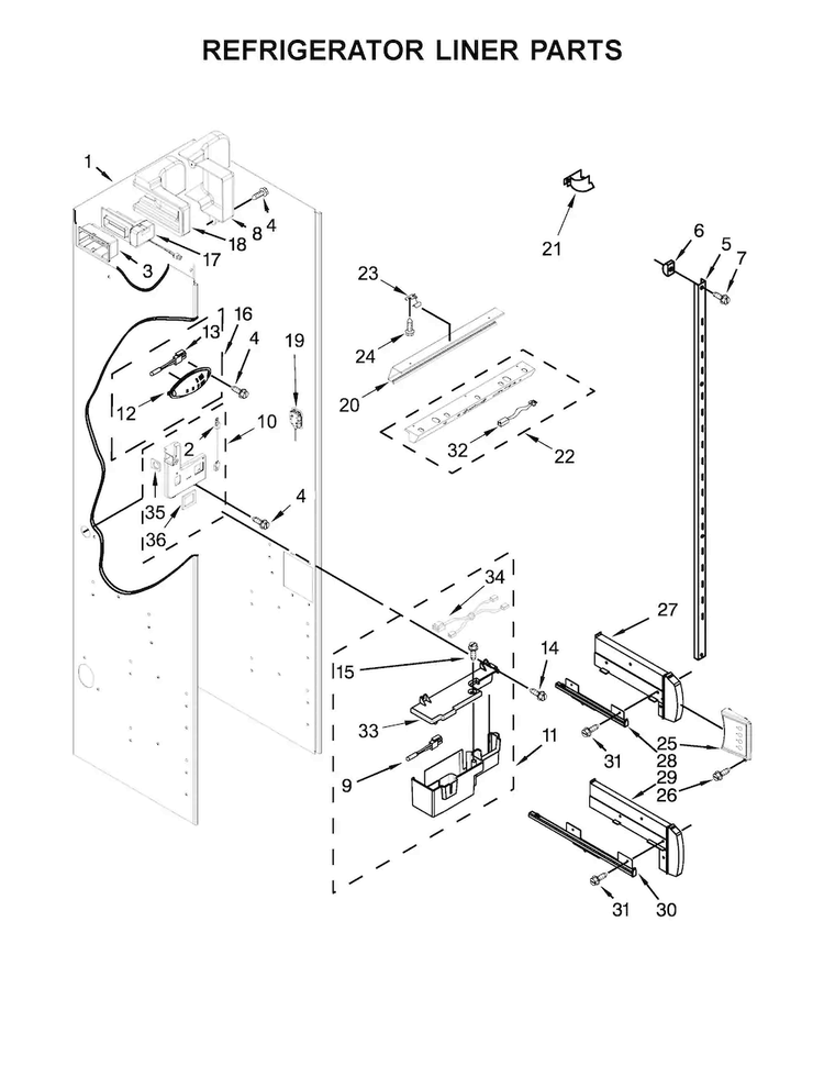 Refrigerator Liner Parts Diagram and Parts List for KBSN608EPA01  KitchenAid Refrigerator