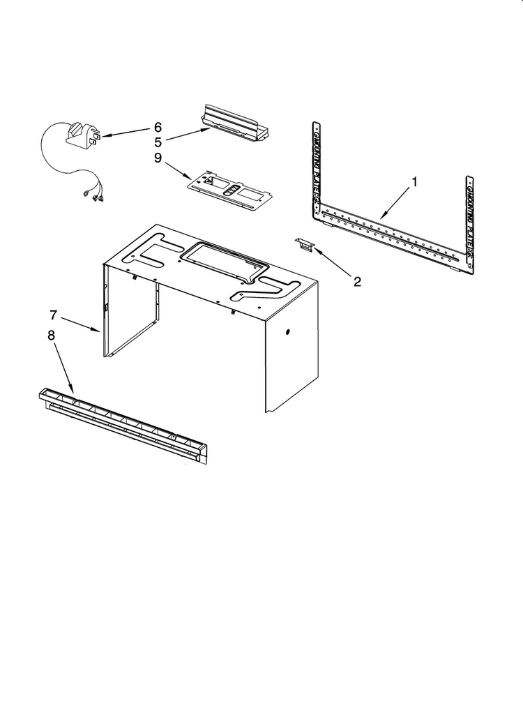 Cabinet And Installation Parts Diagram and Parts List for MH2175XSB0  Whirlpool Microwave