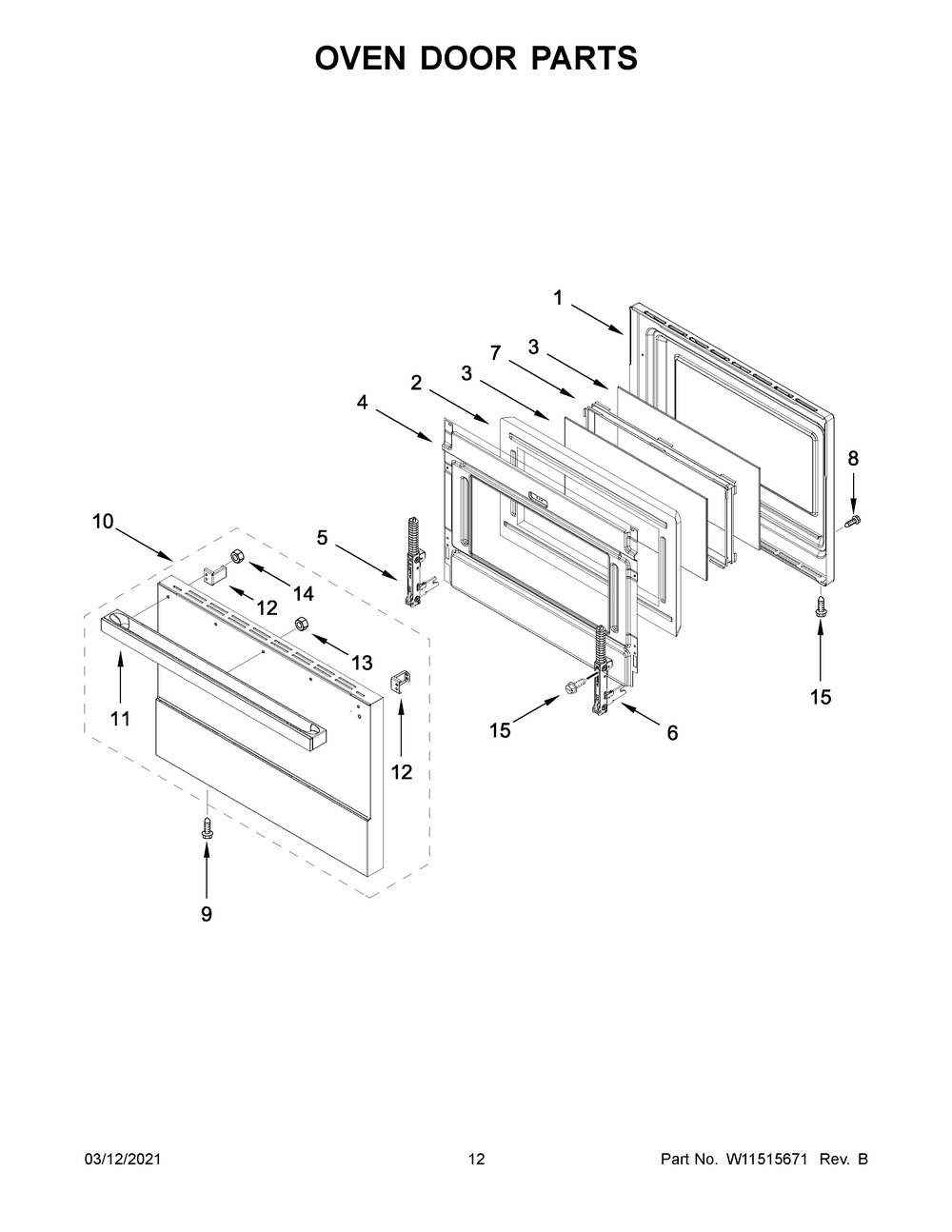 Oven Door Parts Diagram and Parts List for JGRP430HM01  Whirlpool Range
