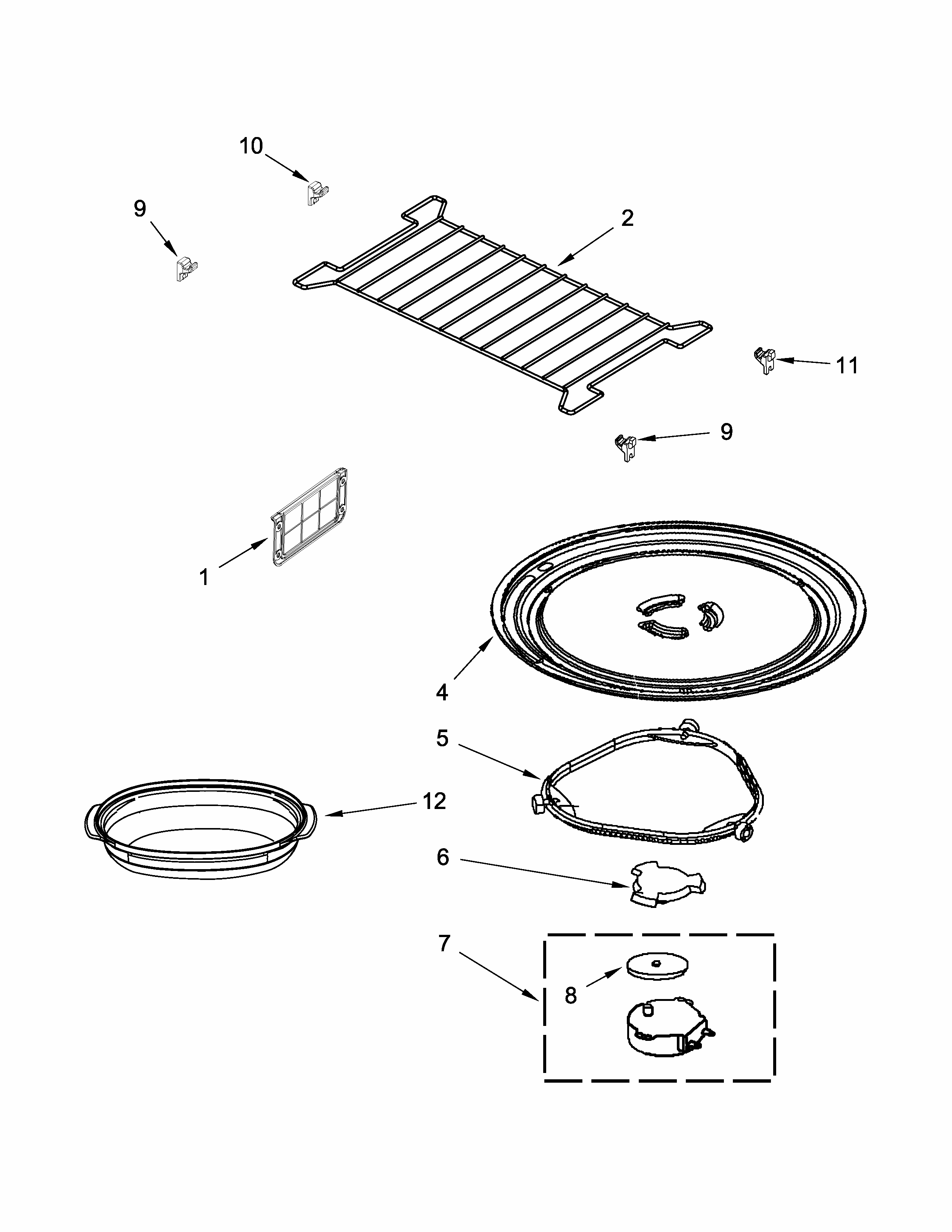 Turntable Parts Diagram and Parts List for IMH205DS0  Whirlpool Microwave