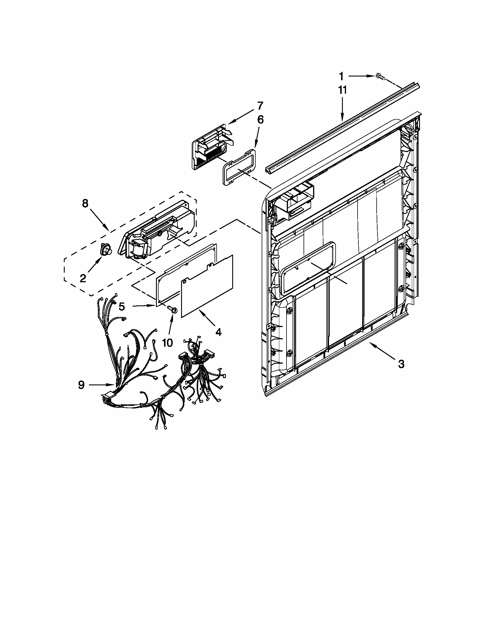 Inner Door Parts Diagram and Parts List for 66517749K016  Kenmore Dishwasher
