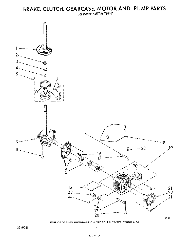 BRAKE, CLUTCH, GEARCASE, MOTOR AND PUMP Diagram and Parts List for KAWE550VAL0  KitchenAid Washer
