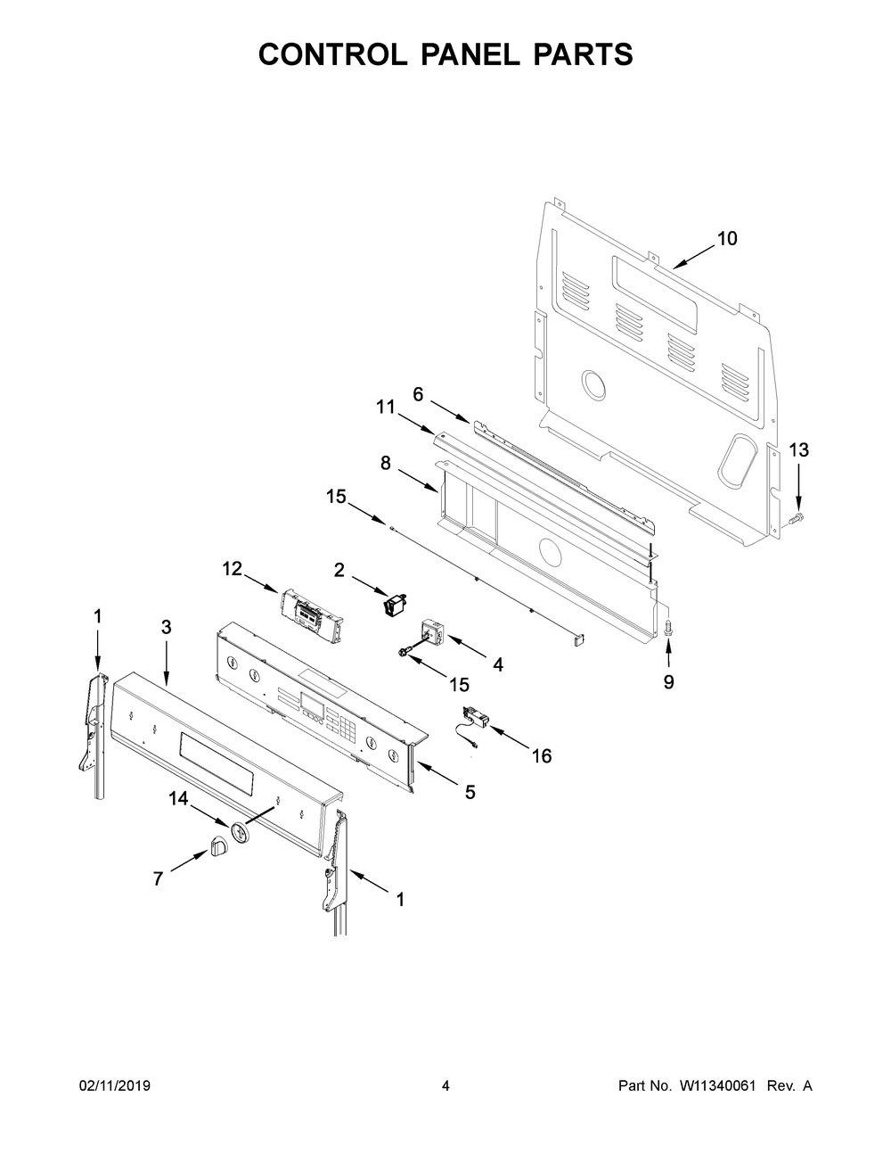 Control Panel Parts Diagram and Parts List for YWFE975H0HV1  Whirlpool Range
