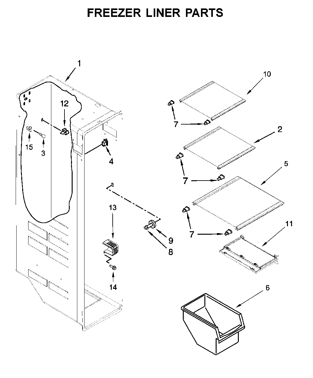 Freezer liner parts Diagram and Parts List for 10651339710  Kenmore Refrigerator