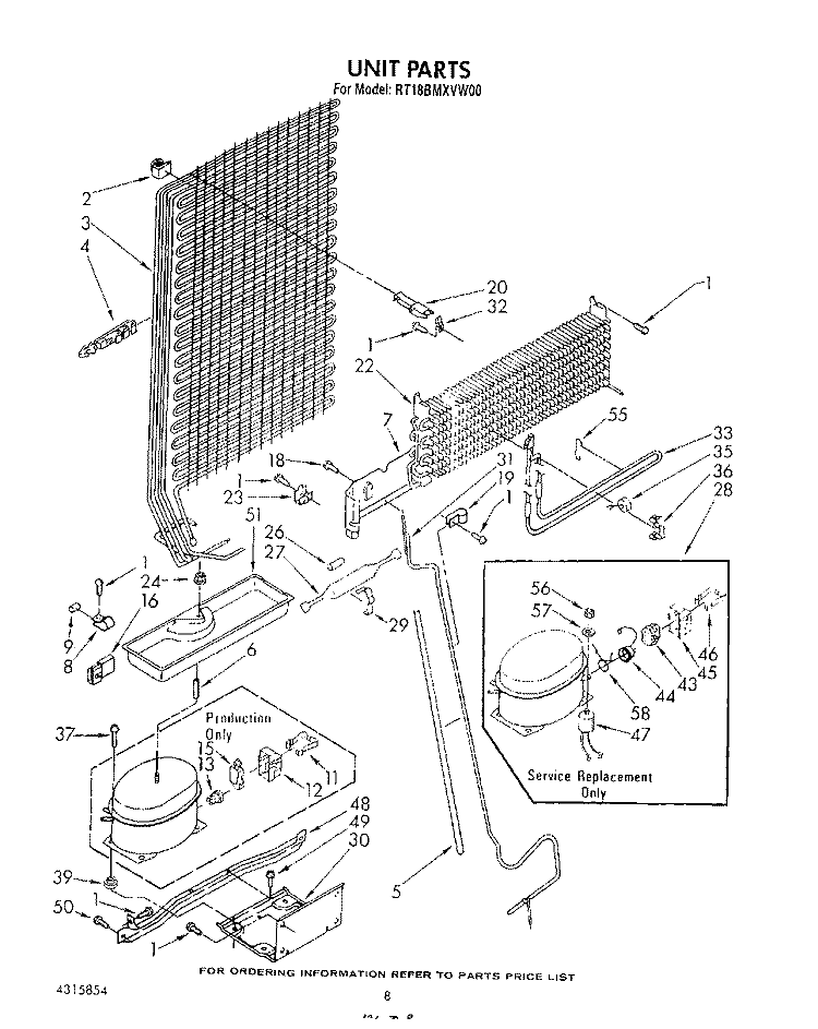 UNIT Diagram and Parts List for RT18BMXVW00  Roper Refrigerator