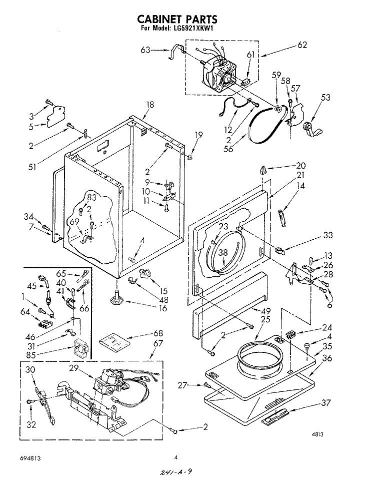 CABINET Diagram and Parts List for LG5921XKW1  Whirlpool Dryer