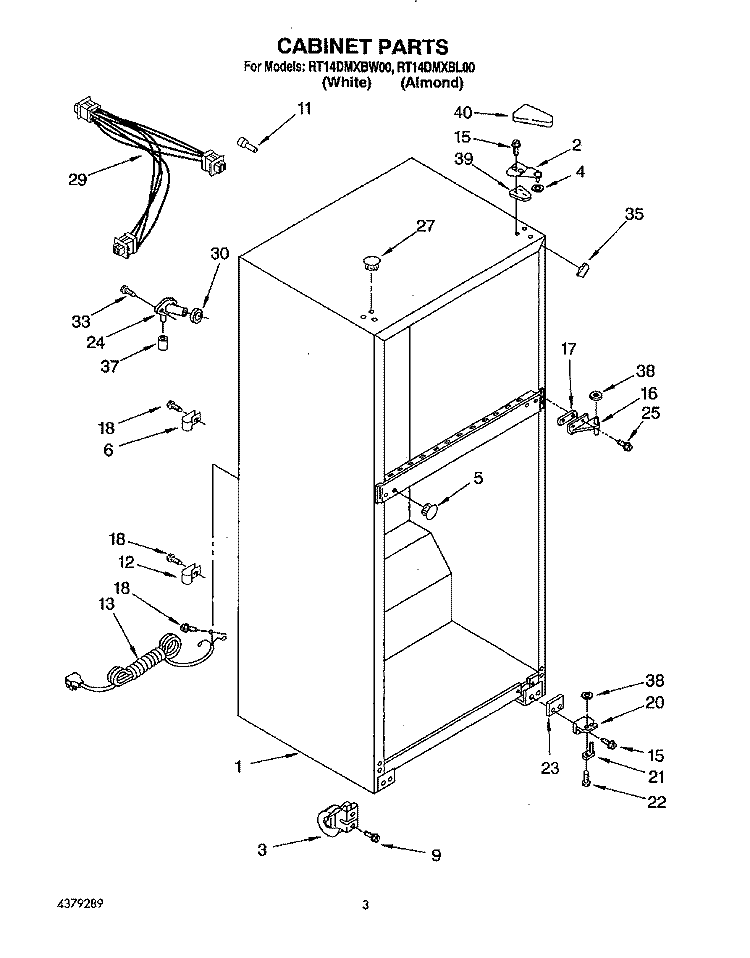 CABINET Diagram and Parts List for RT14DMXBW00  Roper Refrigerator