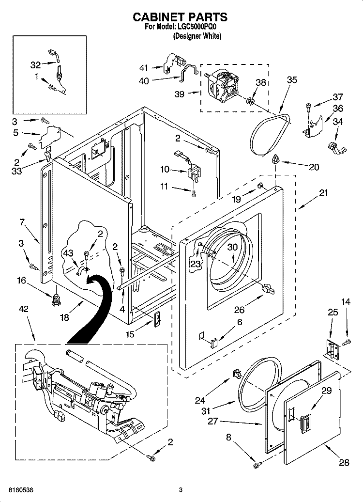CABINET PARTS Diagram and Parts List for LGC5000PQ0  Whirlpool Dryer