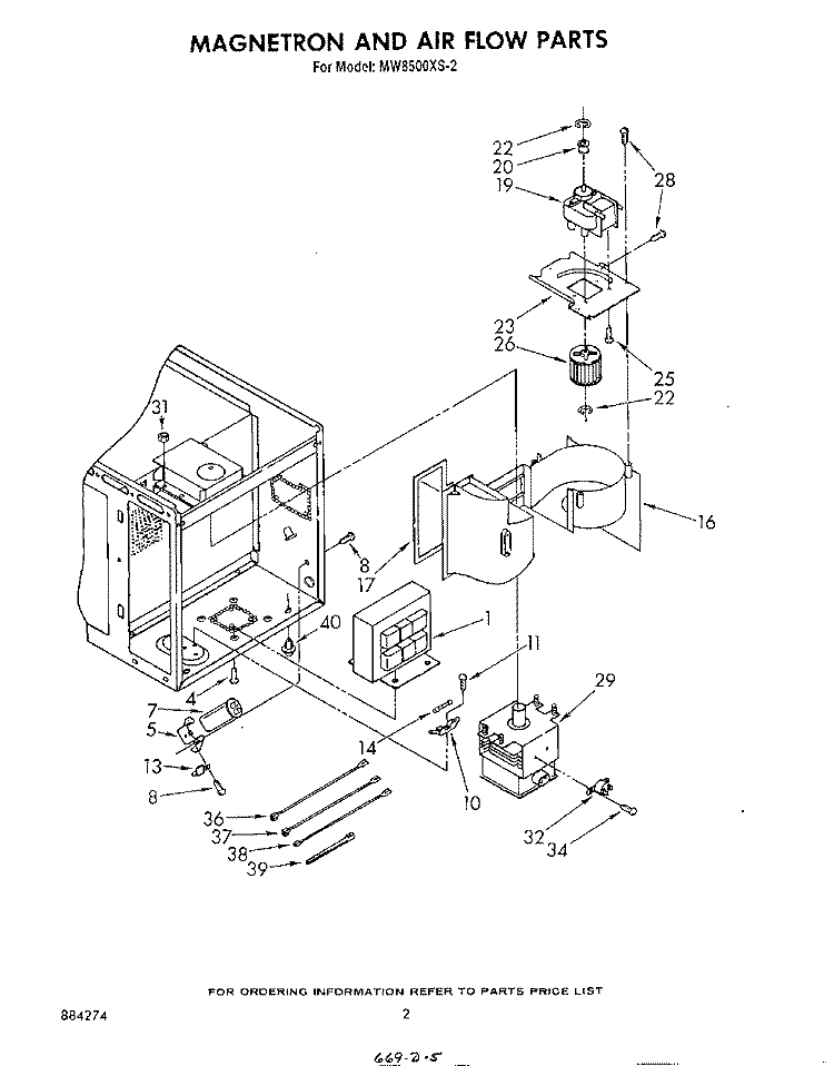 MAGNETRON AND AIRFLOW Diagram and Parts List for MW8500XS2  Whirlpool Microwave
