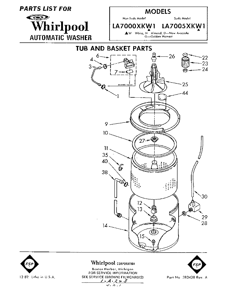 TUB AND BASKET Diagram and Parts List for LA7000XKW1  Whirlpool Washer