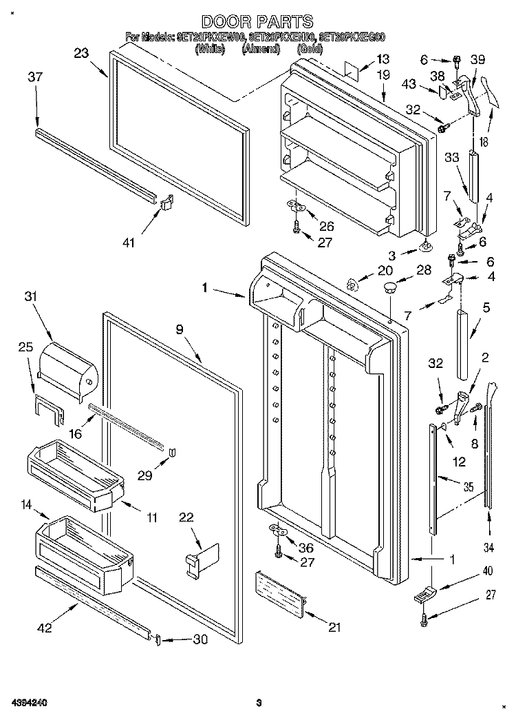 DOOR Diagram and Parts List for 8ET20PKXEG00  Whirlpool Refrigerator