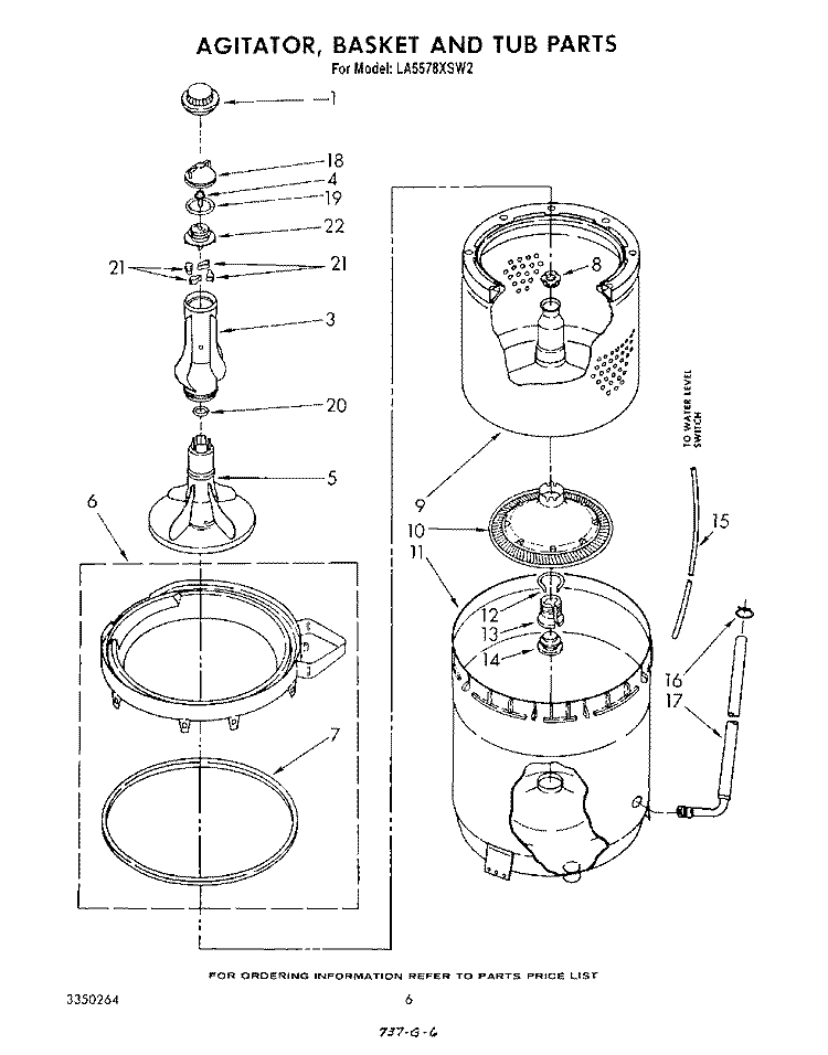 AGITATOR, BASKET AND TUB Diagram and Parts List for LA5578XSW2  Whirlpool Washer