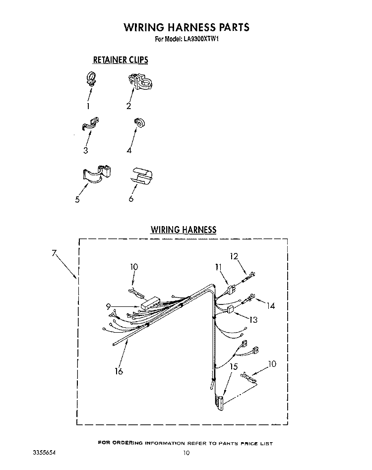 WIRING HARNESS Diagram and Parts List for LA9300XTG1  Whirlpool Washer
