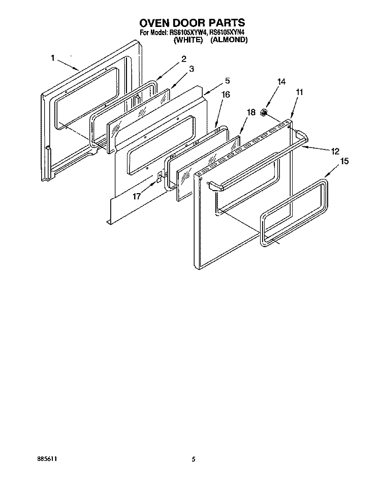 OVEN DOOR Diagram and Parts List for RS6105XYN4  Whirlpool Range