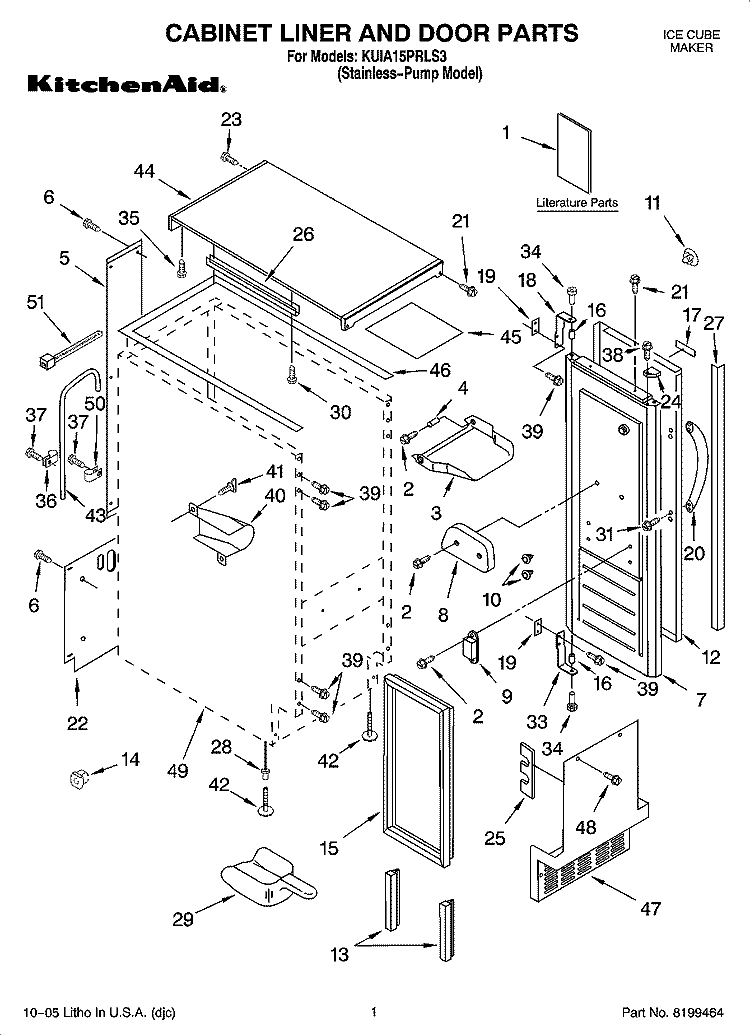 CABINET LINER AND DOOR PARTS Diagram and Parts List for KUIA15PRLS3  KitchenAid Ice Maker