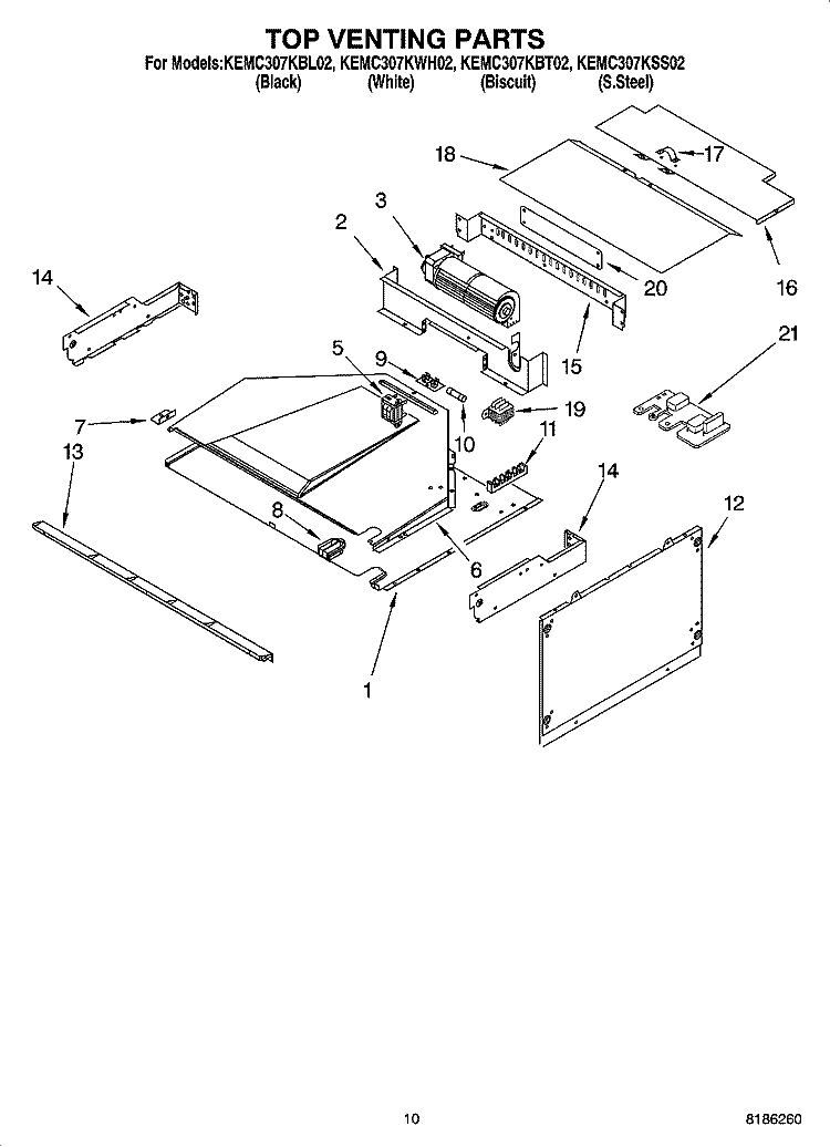 TOP VENTING PARTS Diagram and Parts List for KEMC307KBL02  KitchenAid Microwave Oven Combo