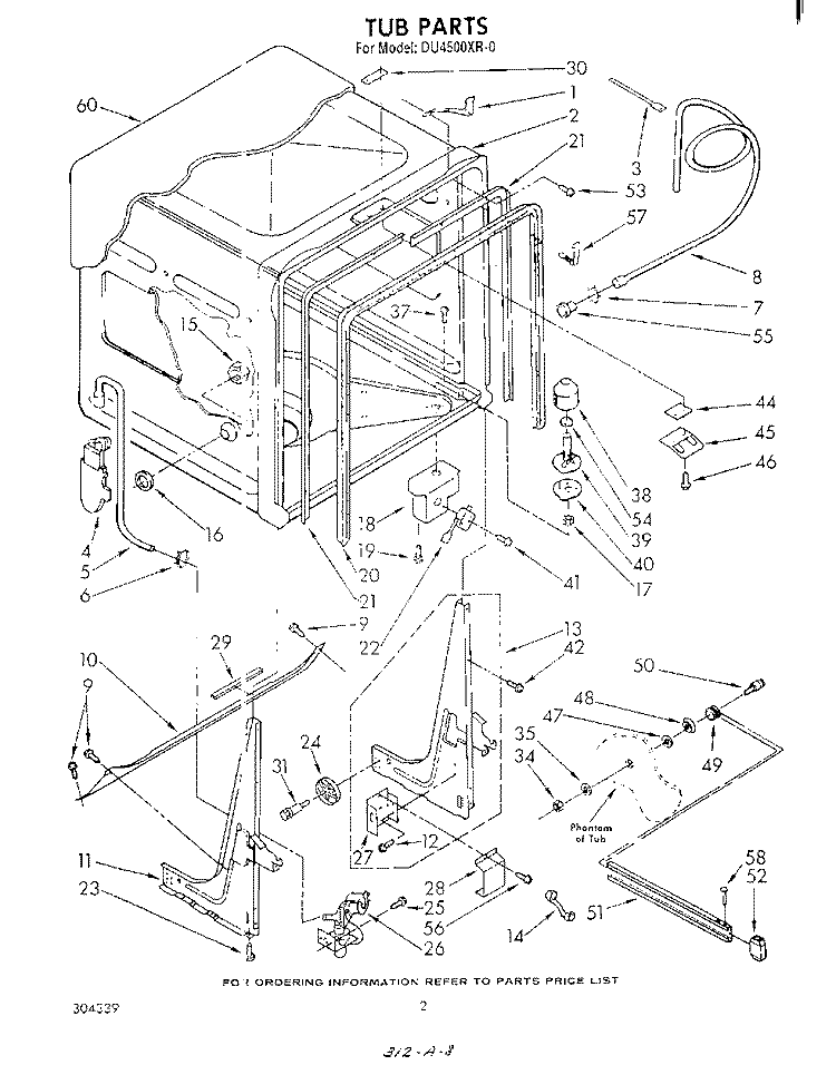 TUB, LITERATURE AND OPTIONAL Diagram and Parts List for DU4500XR0  Whirlpool Dishwasher