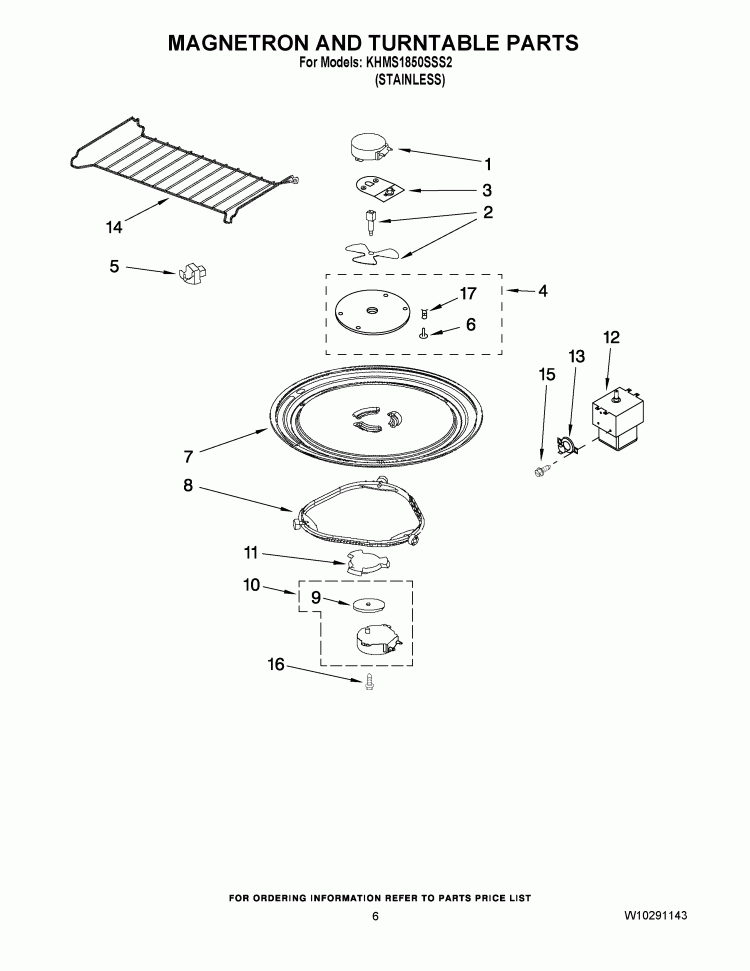MAGNETRON AND TURNTABLE PARTS Diagram and Parts List for KHMS1850SSS2  KitchenAid Microwave