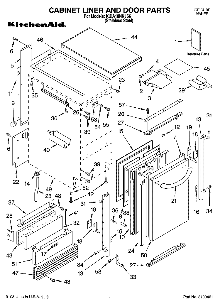 CABINET LINER AND DOOR PARTS Diagram and Parts List for KUIA18NNJS6  KitchenAid Ice Maker