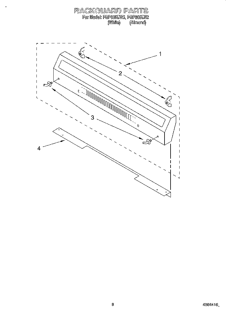 BACKGUARD Diagram and Parts List for FGP305EW2  Roper Range
