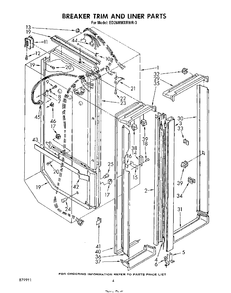 BREAKER TRIM AND LINER Diagram and Parts List for ED26MMXRWR3  Whirlpool Refrigerator