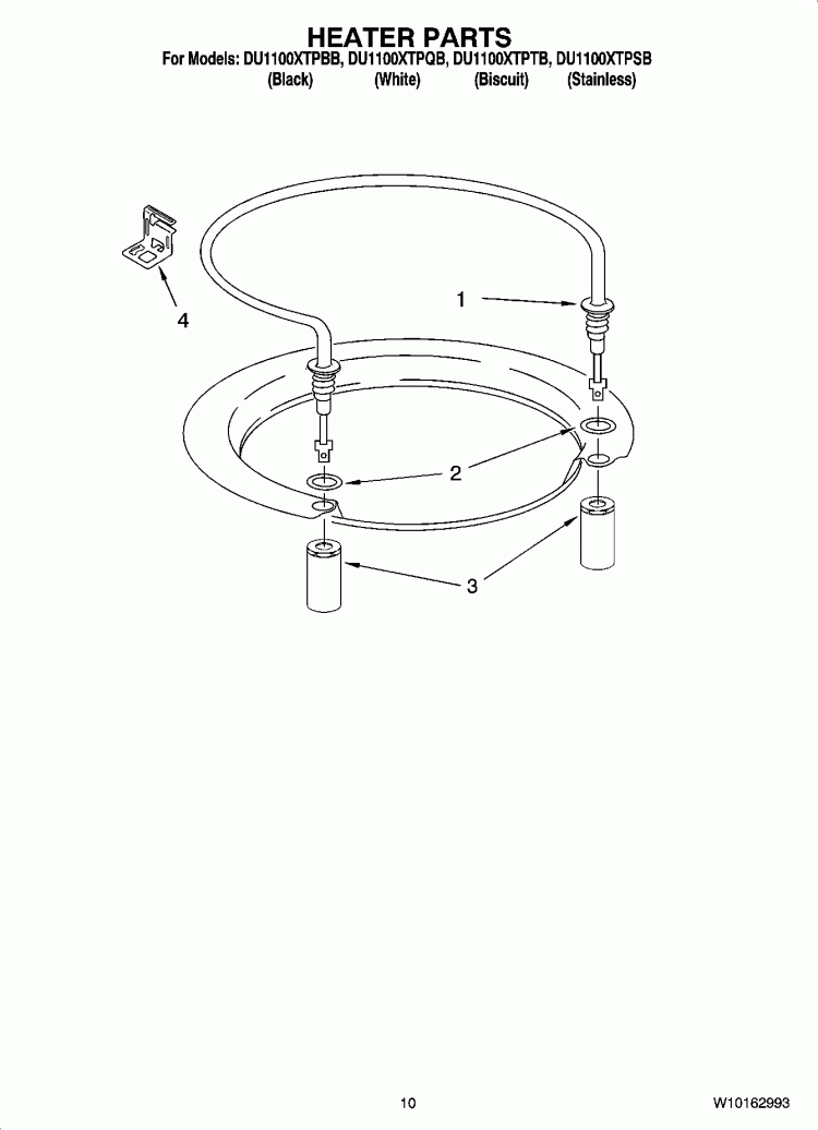 HEATER PARTS Diagram and Parts List for DU1100XTPBB  Whirlpool Dishwasher