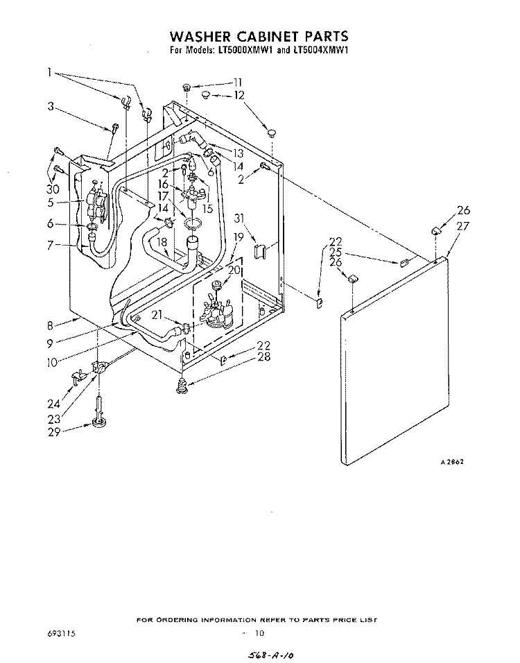 WASHER CABINET Diagram and Parts List for LT5000XMW1  Whirlpool Washer Dryer Combo