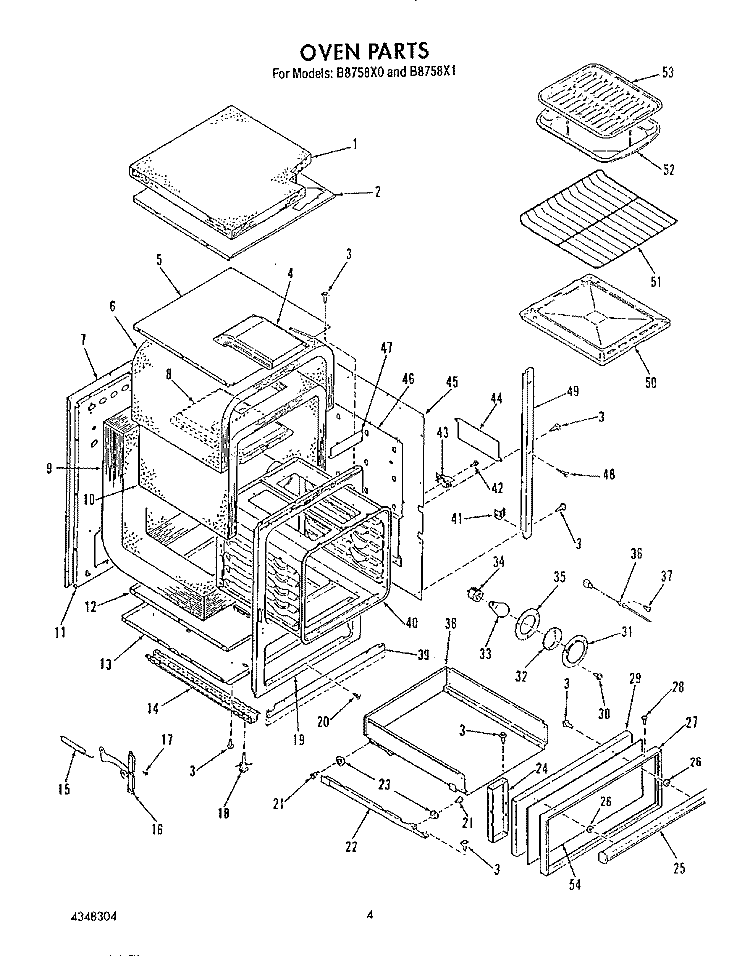 OVEN Diagram and Parts List for B8758X0  Roper Wall Oven