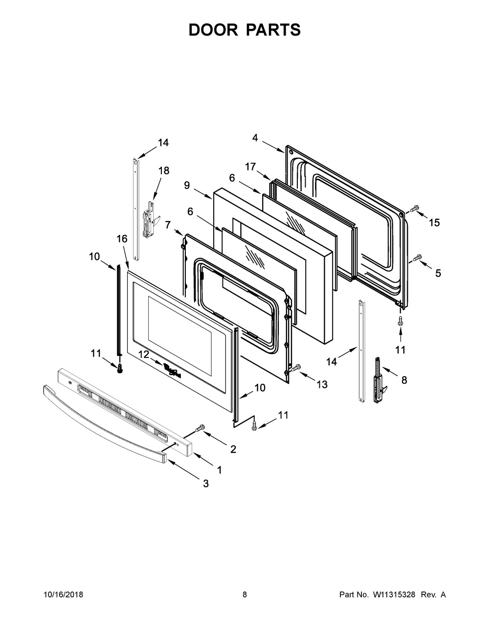Door Parts Diagram and Parts List for WFE510S0HS1  Whirlpool Range