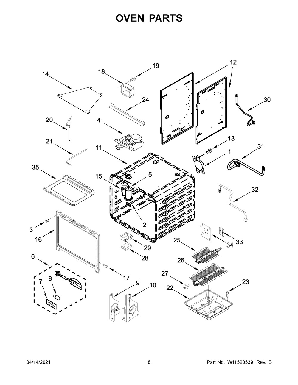 Oven Parts Diagram and Parts List for KFGC500JBK01  Whirlpool Range