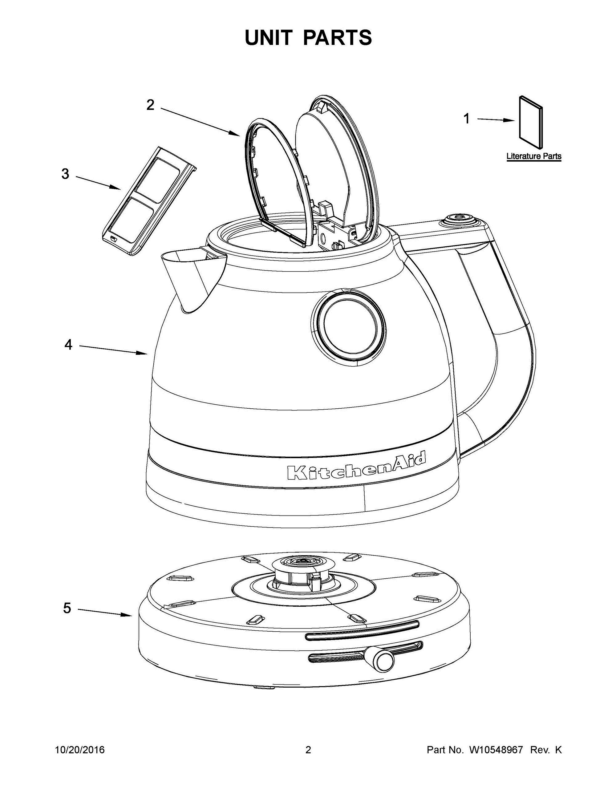 02 - UNIT PARTS Diagram and Parts List for 5KEK1522ACA0  Whirlpool Kettle