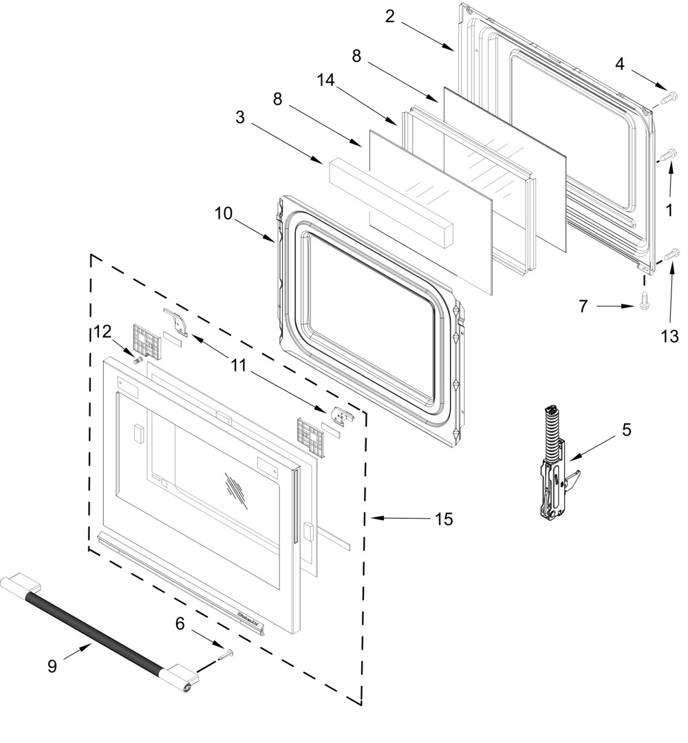 Door Parts Diagram and Parts List for KSES330SPS0  Whirlpool Range