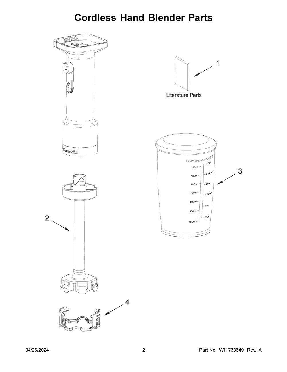 Cordless Hand Blender Parts Diagram and Parts List for KHBRV00BM0  KitchenAid Blender
