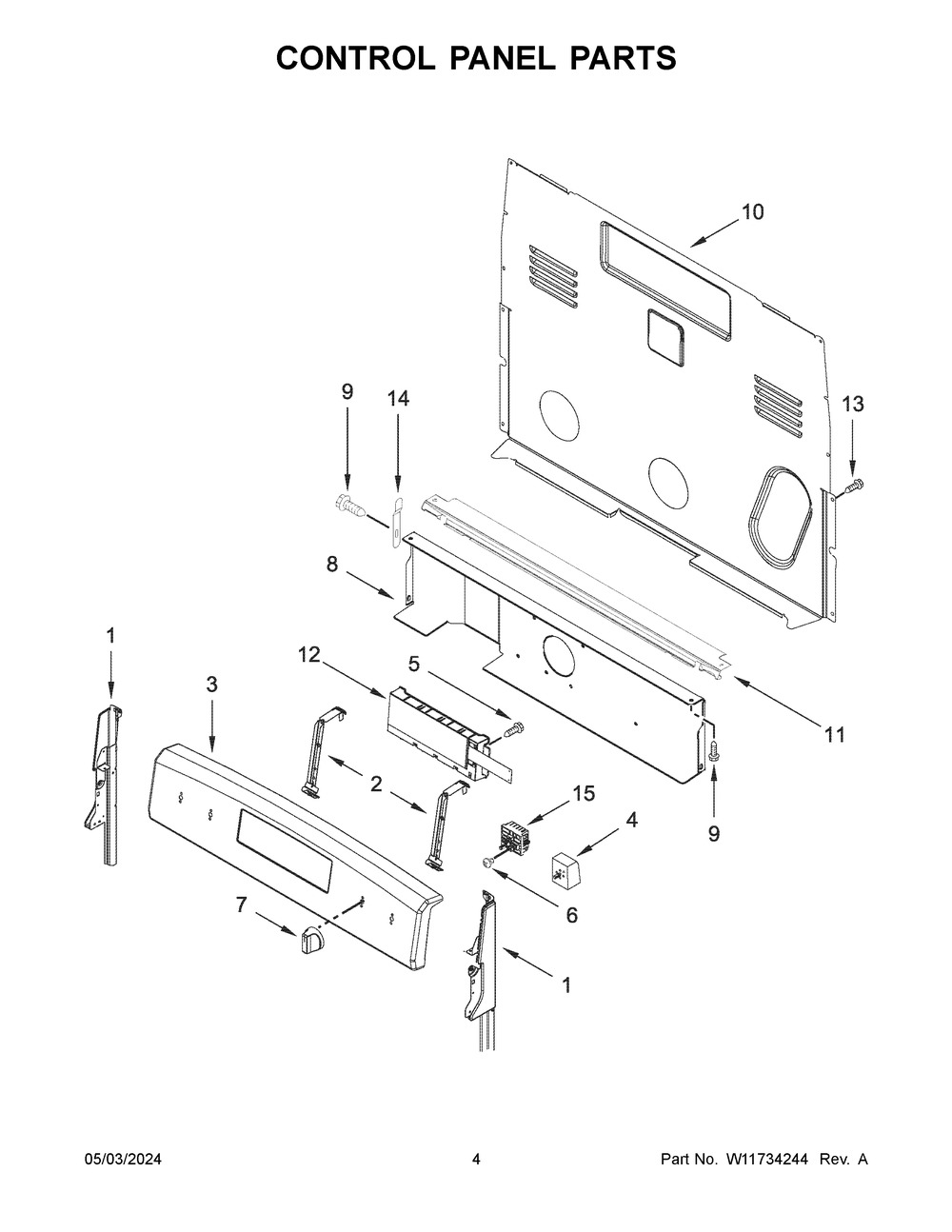 Control Panel Parts Diagram and Parts List for WFC315S0JB4  Whirlpool Range