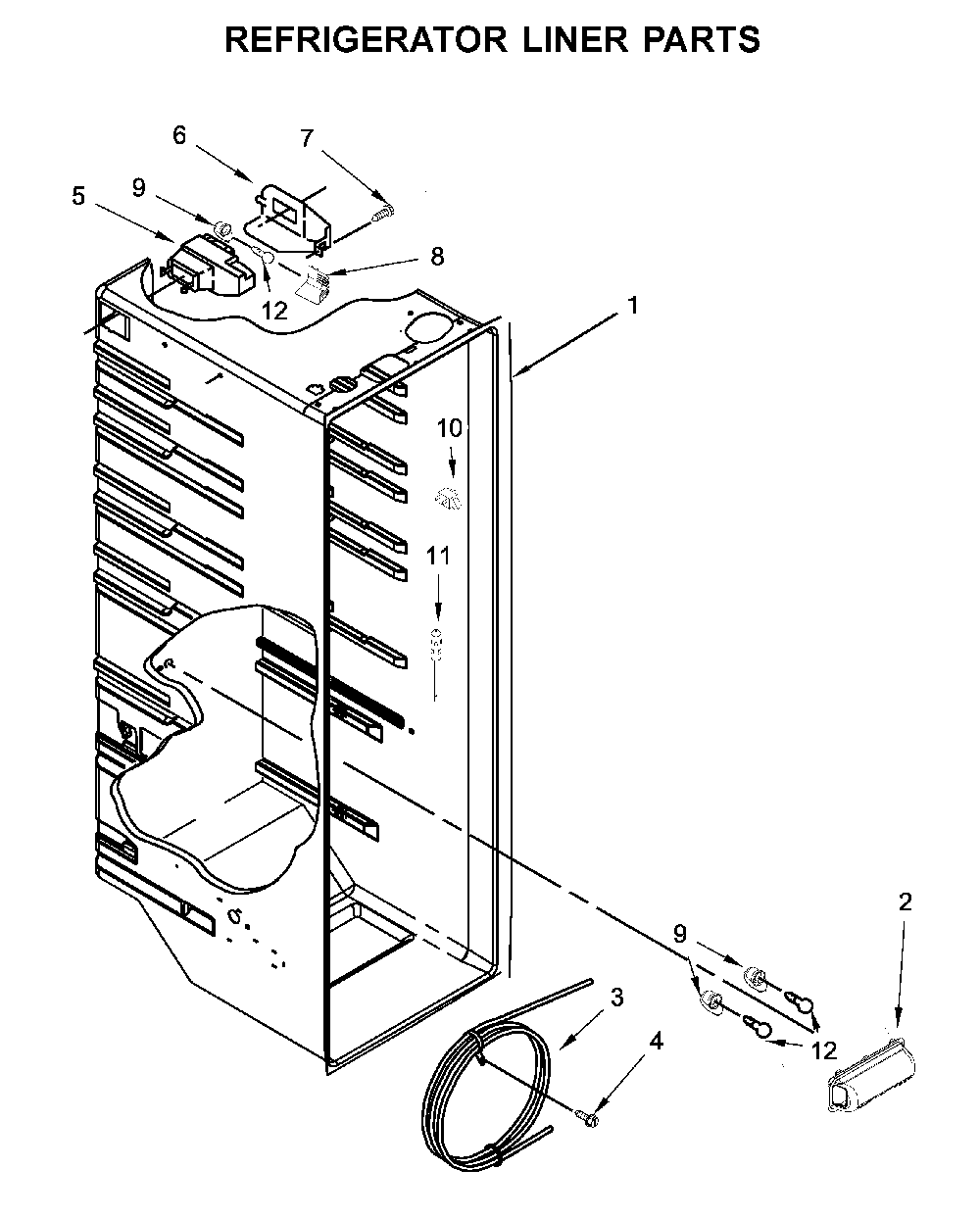 Refrigerator liner parts Diagram and Parts List for 10651113710  Kenmore Refrigerator