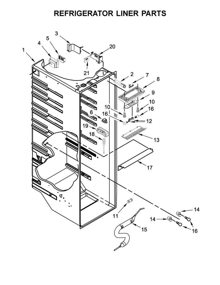 Refrigerator Liner Parts Diagram and Parts List for WRS586FIEH00  Whirlpool Refrigerator