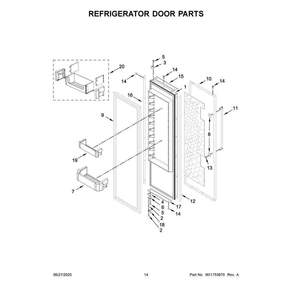Refrigerator Door Parts Diagram and Parts List for KBSN708MPS01  KitchenAid Refrigerator