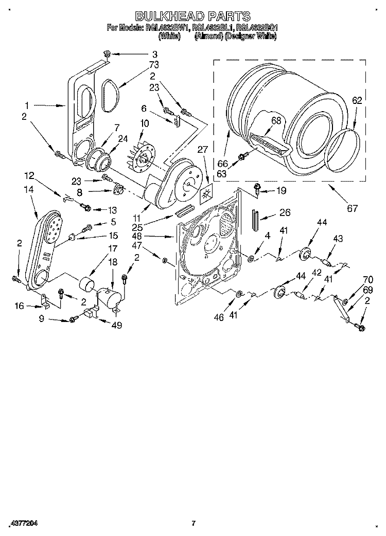 BULKHEAD Diagram and Parts List for RGL4632BQ1  Roper Dryer