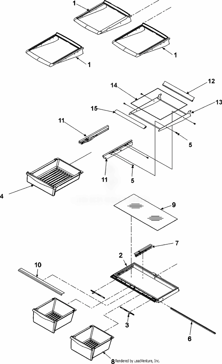 Refrigerator Shelving Diagram and Parts List for ABR2222FES  Whirlpool Refrigerator
