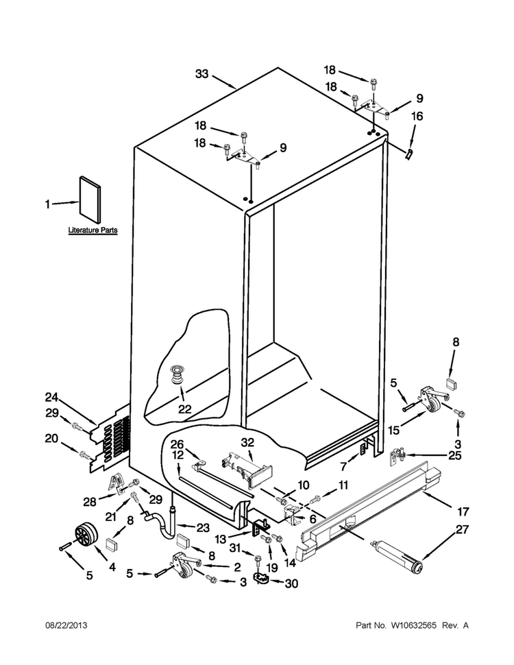 Cabinet Parts Diagram and Parts List for 7WRS22FDBW00  Whirlpool Refrigerator