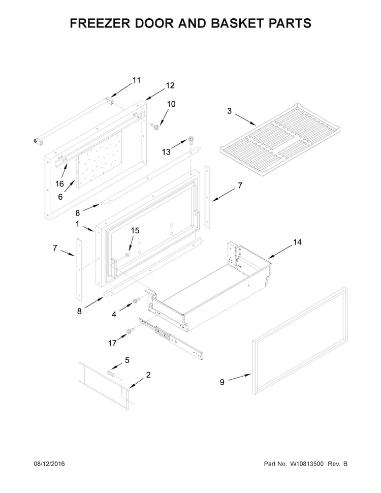 Freezer Door And Basket Parts Diagram and Parts List for KBFN402ESS01  KitchenAid Refrigerator